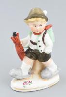 Esernyős fiú jelzett német porcelán figura. Kis kopással 10 cm