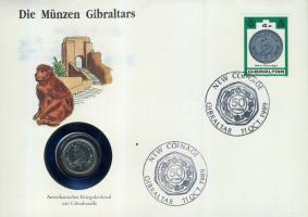 Gibraltár 1990. 5p "II. Erzsébet" bélyeges érmés borítékon, alkalmi bélyegzővel T:1 hátoldali ismertetővel