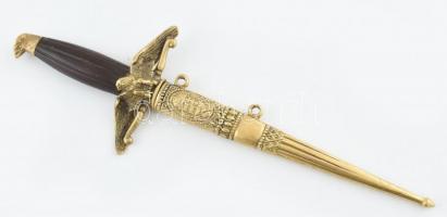 Horthy repülős tiszti tőr replika, magyar címeres beütővel a pengén. réz hüvely, kopott 36 cm