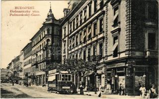 1912 Budapest VI. Podmaniczky utca, villamos, üzletek (Rb)