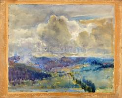 Garzó Bertalan (1882-1959): Színes táj, 1910. Akvarell, papír, jelzett, kartonra kasírozva, hátoldalán feliratozott, 32×39 cm