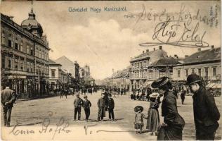 1904 Nagykanizsa, Fő út, Ifj. Wajdits József üzlete, Takarékpénztár. Alt és Böhm kiadása. Montázs (EK)