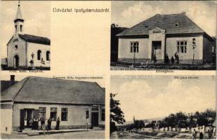 1934 Ipolydamásd, Római katolikus templom, községháza, Fő utca, Kucsera Béla üzlete