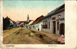 1901 Szigetvár, Kanizsai utca, üzlet, templom. Corvina Műintézet kiadása (EB)