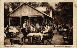 1931 Fonyód, Porkoláb-féle vendéglő, kert vendégekkel és pincérekkel. Bellainé felvétele (b)
