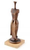 Sztrákos László (1954): Melancolia, öntött, patinázott bronz, márvány talapzaton. m:30 cm, Jelezve: ...