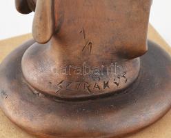 Sztrákos László (1954): Melancolia, öntött, patinázott bronz, márvány talapzaton. m:30 cm, Jelezve: ...