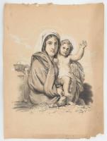 Olvashatatlan jelzéssel: Madonna a kisdeddel, 1873. Ceruza. fedőfehér, papír. Sérült. 49,5x36,5 cm