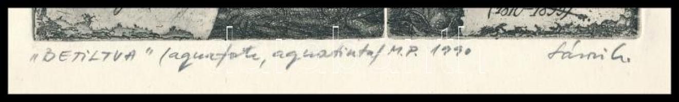 Sárosi Csaba (1951-). "Betiltva" (Erkel Ferenc emléklap). Aquaforte, aquatinta, papír, jel...