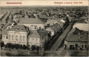 1909 Hódmezővásárhely, Madártávlat a Központi szálloda, sörcsarnok és étterem felől, zsinagóga, Schillinger üzlete. Posztós Pál kiadása