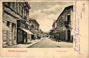 1904 Kecskemét, Nagykőrösi utca, drogueria (drogéria), könyv és papír üzlet és kölcsönkönyvtár