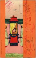 1900 Geisha III. / Asian style Art Nouveau. Christoph Reißers Söhne Wien litho s: Raphael Kirchner