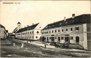 1916 Németújvár, Güssing; Fő tér, Korona szálloda, üzletek. J. Salvachrist kiadása / Hauptplatz / main square, hotel, shops