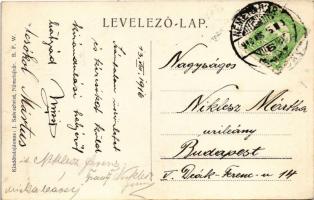 1916 Németújvár, Güssing; Fő tér, Korona szálloda, üzletek. J. Salvachrist kiadása / Hauptplatz / ma...