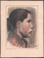 Ujváry Lajos (1925-2006): Női portré, 1954. Ceruza, papír, jelzett. Papírra kasírozva. 24x18 cm