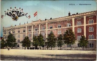 1914 Pola, Pula; K.u.K. Kriegsmarine Marinekaserne. G. Fano 1912/13 / Osztrák-magyar haditengerészet matróz laktanyája / Austro-Hungarian Navy mariner barracks + "K.U.K. KRIEGSMARINE S.M.S. RADETZKY" (fl)