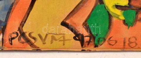 Csepeli Németh Miklós (1934-2012): Kerti buli kutyával, 1997. Akvarell, karton. Jelzett. 54x57 cm