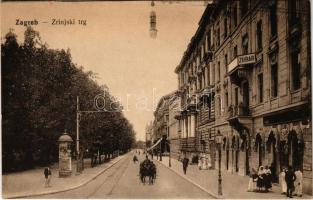 Zagreb, Zágráb; Zrinjski trg, Zubar / Zrínyi tér, hirdetőoszlop, fogorvos. Vasúti levelezőlapárusítás 6980. / square, advertising column, dentist