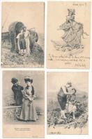 7 RÉGI hosszú címzéses motívum képeslap vegyes minőségben: szerelmes párok / 7 pre-1905 motive postcards in mixed quality: love couples