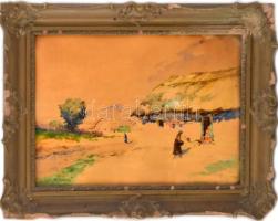 Neogrády Antal (1861-1942): Hazafelé. Akvarell, karton, jelzett. Jobb felső sarkában kissé foltos és apró szakadással. Üvegezett, dekoratív, sérült fakeretben, 30×40 cm
