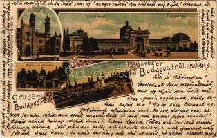 1905 Budapest, Iparcsarnok, Dohány utcai zsinagóga, bejárat az állatkertbe, városligeti szökőkút. Carl Otto Hayd No. 416. Art Nouveau, floral, litho (Rb)