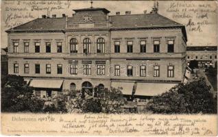 1902 Debrecen, Tisza palota, Doszpoly János, Benyáts Emil, Neumann Testvérek, Tarbay üzlete, Első Magyar Általános Bizosító Társaság Főügynöksége. Komáromi J. felvétele és kiadása (EK)