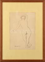 Vaszary János (1867-1939): Álló női hátakt, nyomat, papír, jelzett a nyomaton, üvegezett fakeretben. 38×25,5 cm