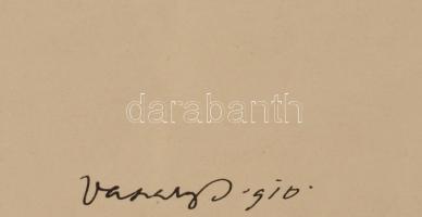 Vaszary János (1867-1939): Álló női hátakt, nyomat, papír, jelzett a nyomaton, üvegezett fakeretben....