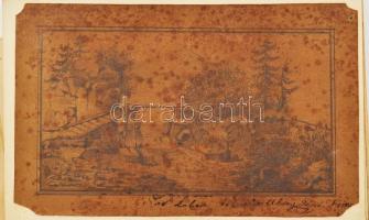 cca 1830-1850 Emlékkönyv dekoratív mappában, Magyar és német nyelven, rajzokkal. Mappa bőr és bárson...