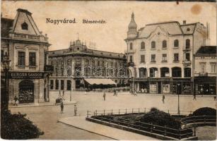 Nagyvárad, Oradea; Bémer tér, Poynár ház, Rimanóczy szálloda, China ezüst gyári raktára, Berger Sándor, Koch Testvérek, Erdős és Grünfeld és Dénes üzlete, fogorvos. Rigler József Ede rt. kiadása / square with hotel and shops, dentist (EK)