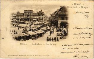 1900 Brassó, Kronstadt, Brasov; Piac tér, Jacob L. Adler üzlete. Julius Müller Tartler & Schreiber / Marktplatz / market square shops (EK)