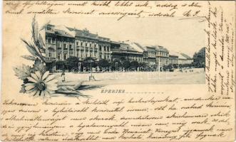 1897 (Vorläufer) Eperjes, Presov; Fő tér / main square. Art Nouveau, floral (EK)