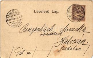 1901 Budapest VIII. József körút, villamos, lóvasút, Gachwindt üzlete, Rigler József Ede reklámja a ...