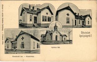 Ipolyság, Sahy; Közkórház, gondnoki és apáca lak, fertőző és sebészeti osztály. Kanyó A. utóda kiadása / hospital, houses of caretaker and nuns, infectious and surgical department