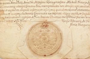 1701 I. Lipót szigeti Tar Márton kérésére teljes szövegében átírja és megerősíti II. Apafi Mihály ok...