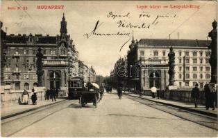 1904 Budapest XIII. Lipót körút, Margit híd, villamos (EK)