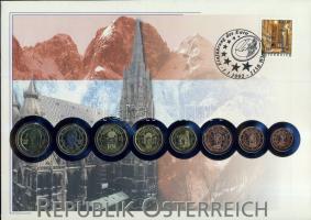 Belgium 2002. Komplett Euro forgalmi pénz sor bélyeges érmés borítékon, elsőnapi bélyegzővel T:2 hátoldali ismertető tanúsítvánnyal