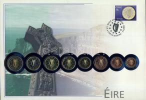 Írország 2002. Komplett Euro forgalmi pénz sor bélyeges érmés borítékon, elsőnapi bélyegzővel T:2 hátoldali ismertető tanúsítvánnyal