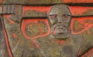 Zalaegerszeg: Harcos a lovon. Kerámia falplasztika. Jelzett, hibátlan, 24x20,5 cm