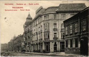 1909 Pozsony, Pressburg, Bratislava; Stefánia út, Deák szálló / street, hotel