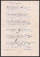 1964 Pannonhalma, Mécs László (1895-1978) premontrei szerzetes, költő József, az ács c. (kiadatlan) versének autográf kézirata, aláírásával