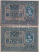 Ausztria 1919. (1902) 1000K (2x) függőleges "DEUTSCHÖSTERREICH" felülbélyegzéssel, mindkét...