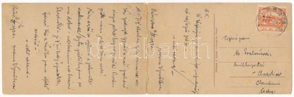 1920 Eperjes, Presov; 2-részes kihajtható panorámalap. K. Székely kiadása / 2-tiled folding panorama...