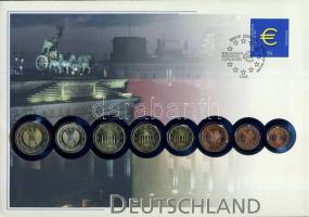 Németország 2002. Komplett Euro forgalmi pénz sor (benne A+D vegyes verdejelek) bélyeges érmés borítékon, elsőnapi bélyegzővel T:2 hátoldali ismertető tanúsítvánnyal