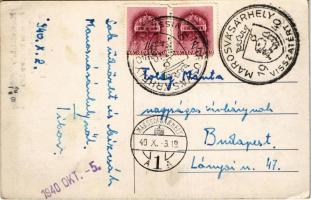 1940 Marosvásárhely, Targu Mures; posta és távirda palota, Fall K. és fiai bőrkereskedő üzlete / pos...