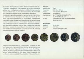 Finnország 1999-2002. Vegyes évszámú komplett Euro forgalmi pénz sor bélyeges érmés borítékon, elsőn...