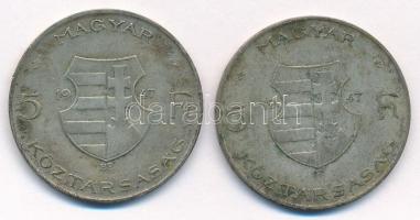 1947. 5Ft Ag "Kossuth" (2x) T:2-,3 patina
Adamo F8.1
