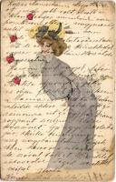 1915 Hölgy szívecskékkel / Lady with hearts. Raphael Kirchner style (EK)