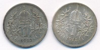 Ausztria 1913-1915. 1K Ag "Ferenc József" (2xklf) T:2 patina Austria 1913-1915. 1 Corona A...