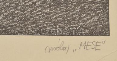 Kiss Gusztáv (1949-): Mese. Linómetszet. papír. Jelzett. Üvegezett keretben 26x40 cm